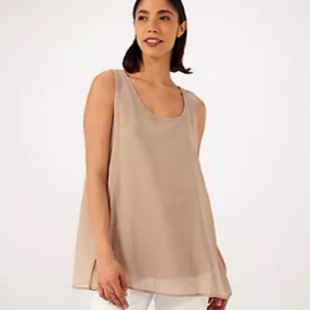 New WynneLayers Elegant Beige Chiffon Sleeveless Top Size Large